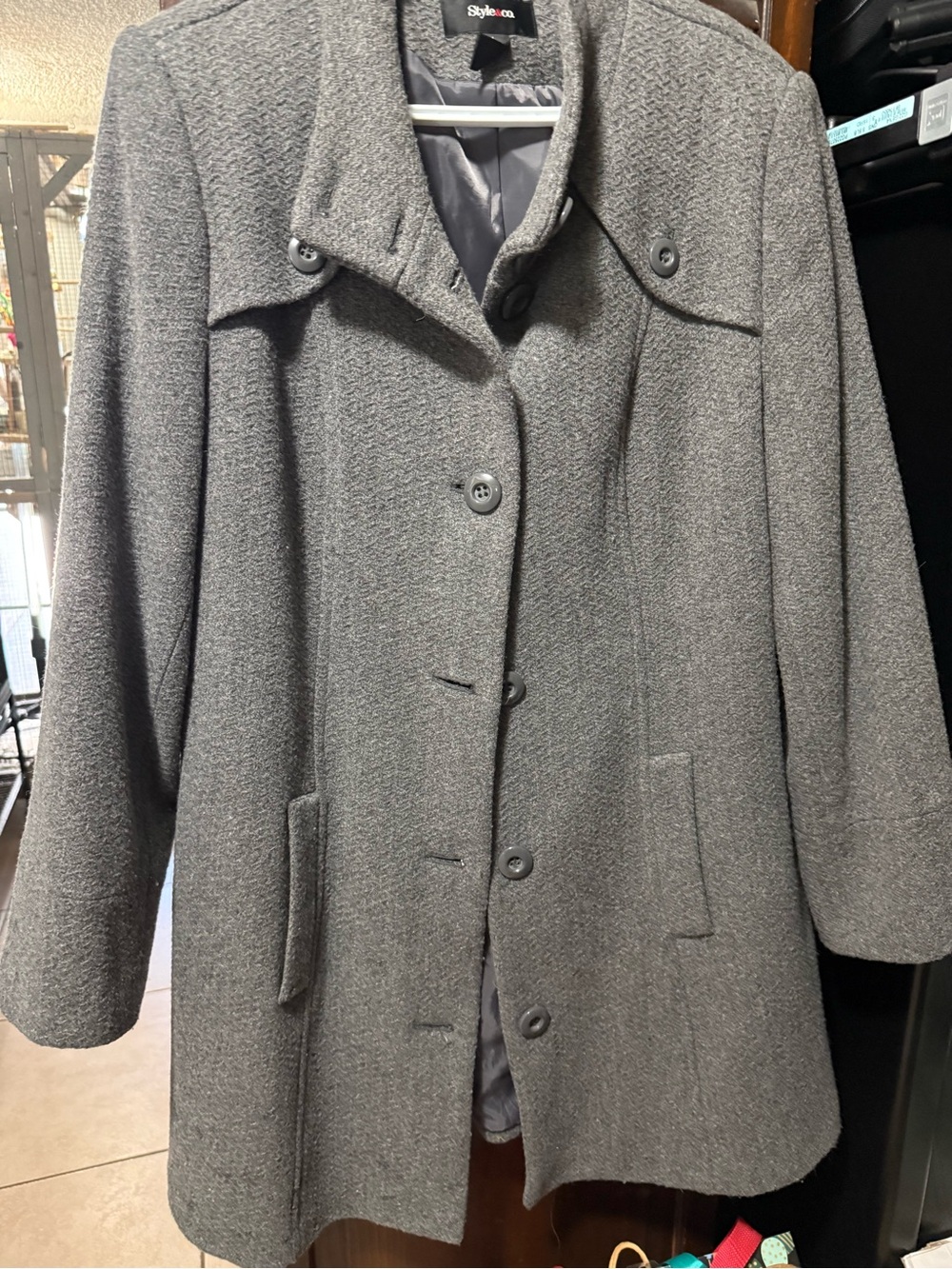 Style & Co. Gray Button-Front Pea Coat